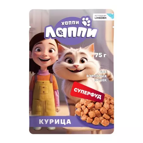 ХАППИ ЛАППИ ДЛЯ ВЗРОСЛЫХ КОШЕК КУРИЦА 28*1 75г