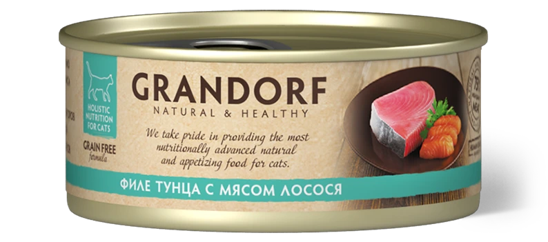 Grandorf Cat 70г Корм влажный д/кошек Филе тунца с мясом лосося 