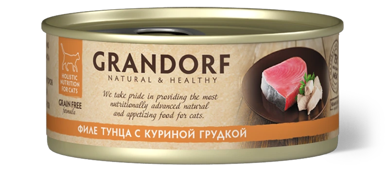 Grandorf Cat 70г Корм влажный д/кошек Филе тунца с куриной грудкой 
